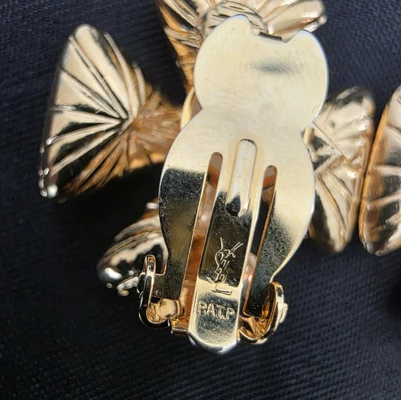 Auth YSL Yves Saint Laurent Maltese Rhinestones Blue Clip-on Earrings - Picture 3 of 5